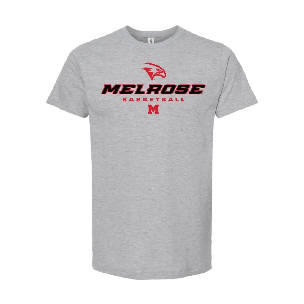 Melrose Basketball Red Hawks & Wordmark Grey T-Shirt