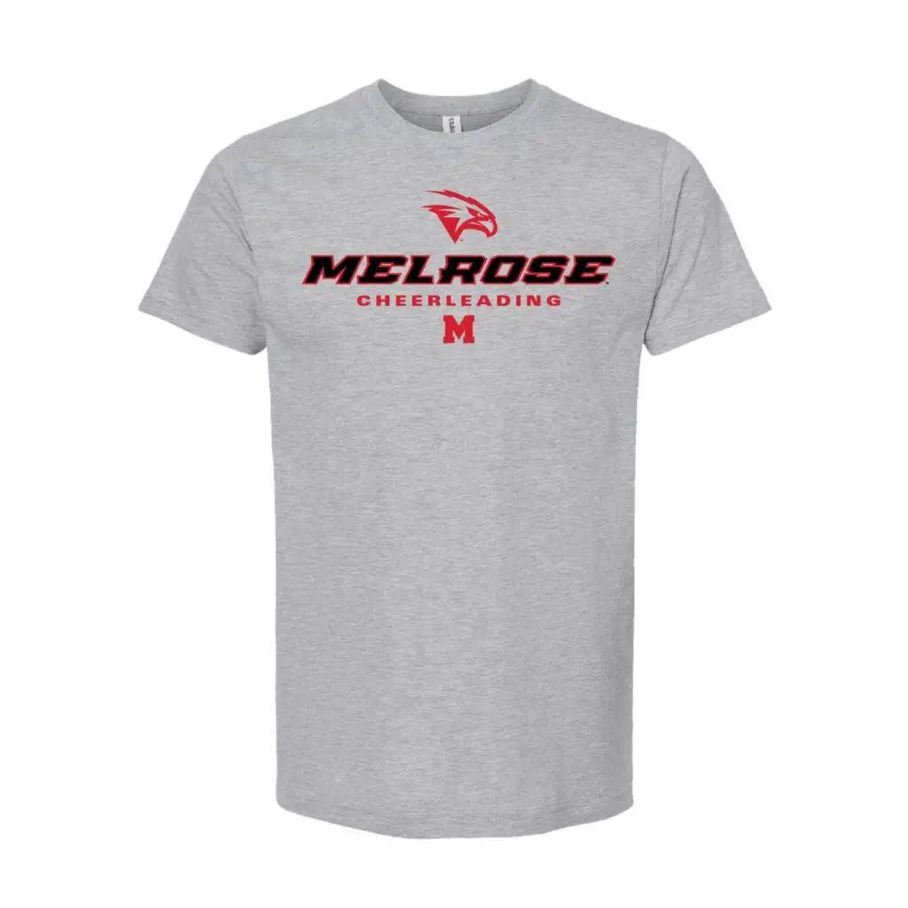 Melrose Cheerleading Red Hawks & Wordmark Grey T-Shirt