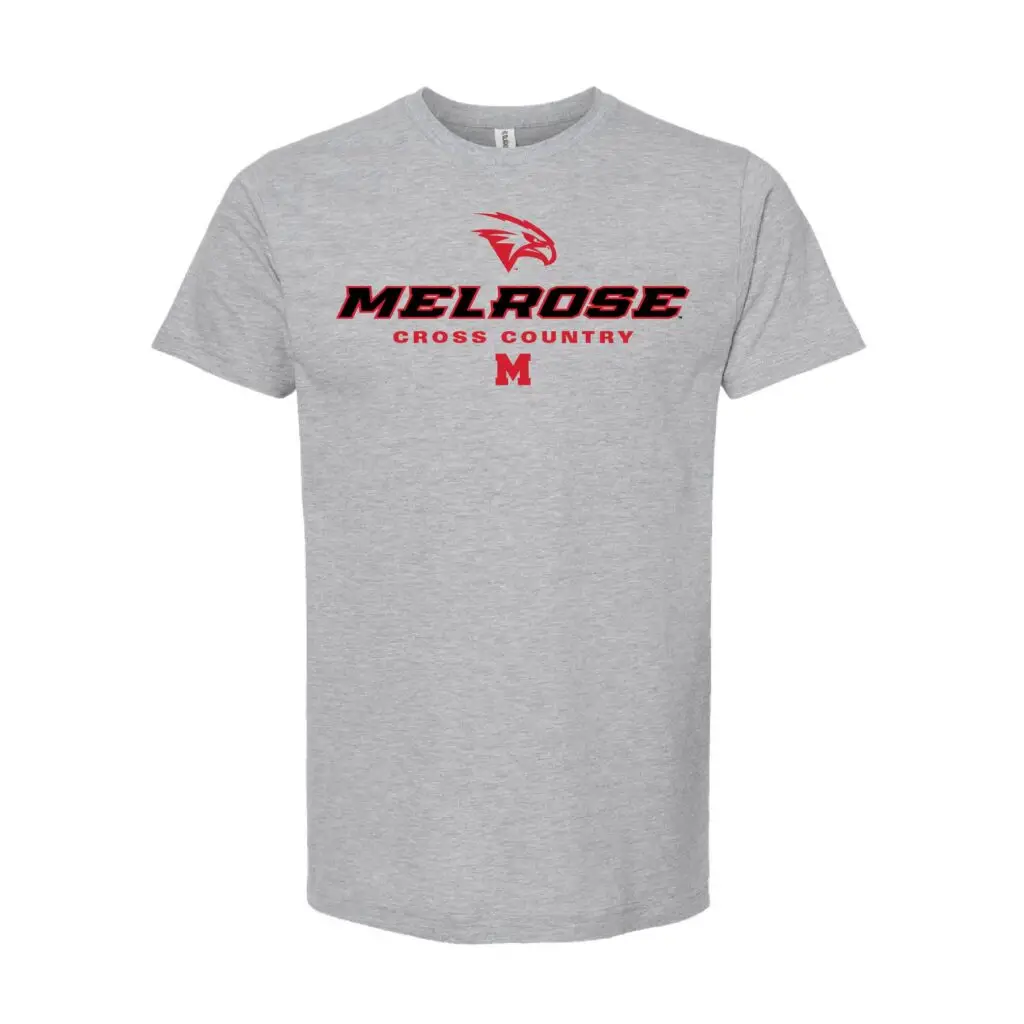 Melrose Cross Country Red Hawks & Wordmark Grey T-Shirt