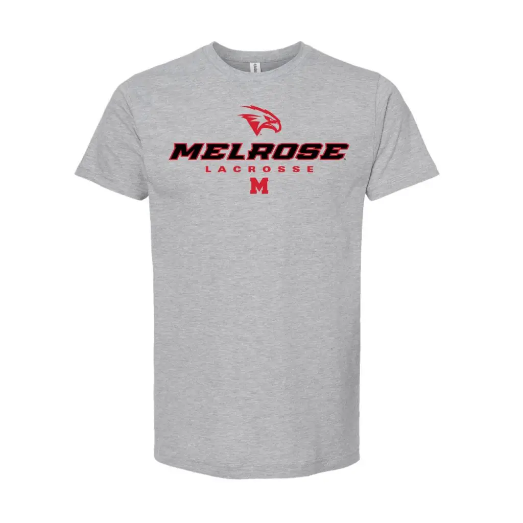 Melrose Lacrosse Red Hawks & Wordmark Grey T-Shirt