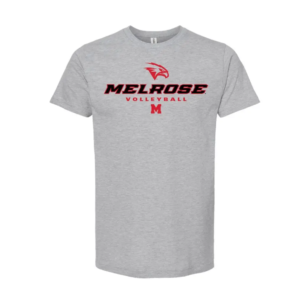 Melrose Volleyball Red Hawks & Wordmark Grey T-Shirt