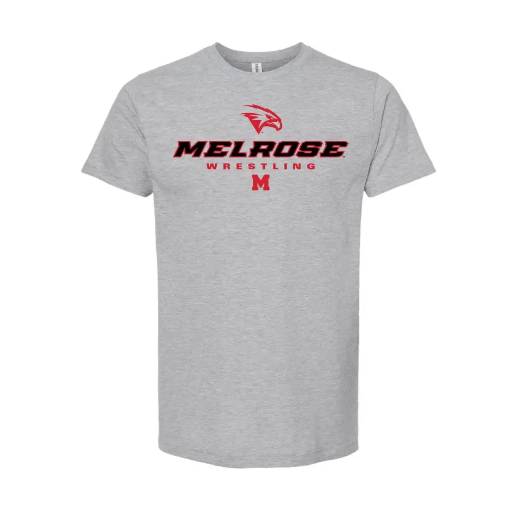 Melrose Wrestling Red Hawks & Wordmark Grey T-Shirt